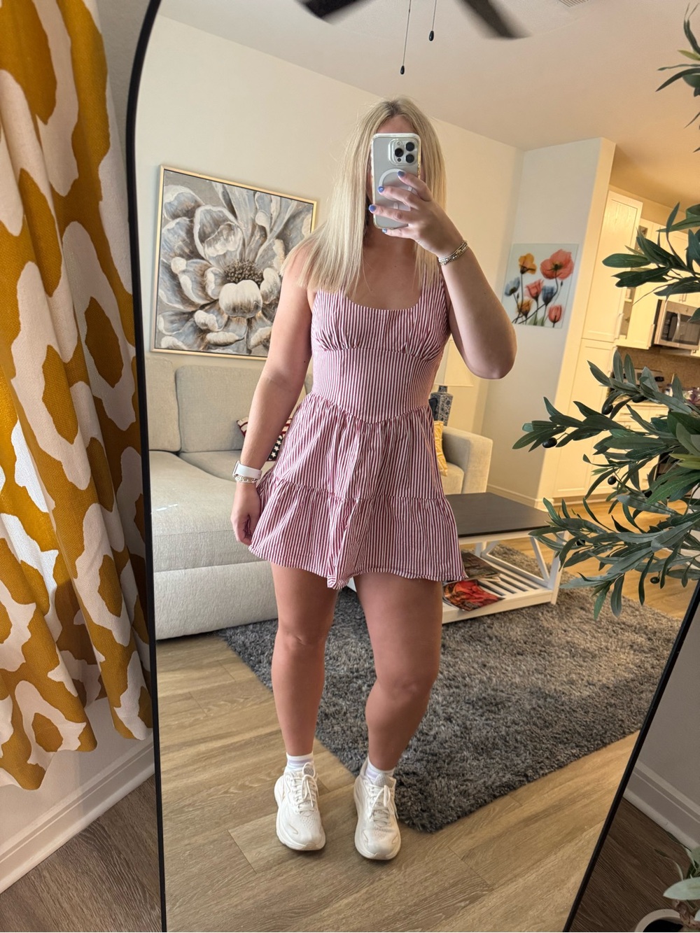 wild fable Pink and White Striped Tiered Mini Dress